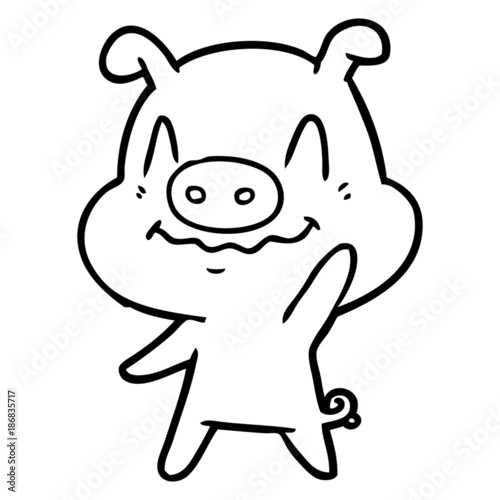 nervous cartoon pig waving