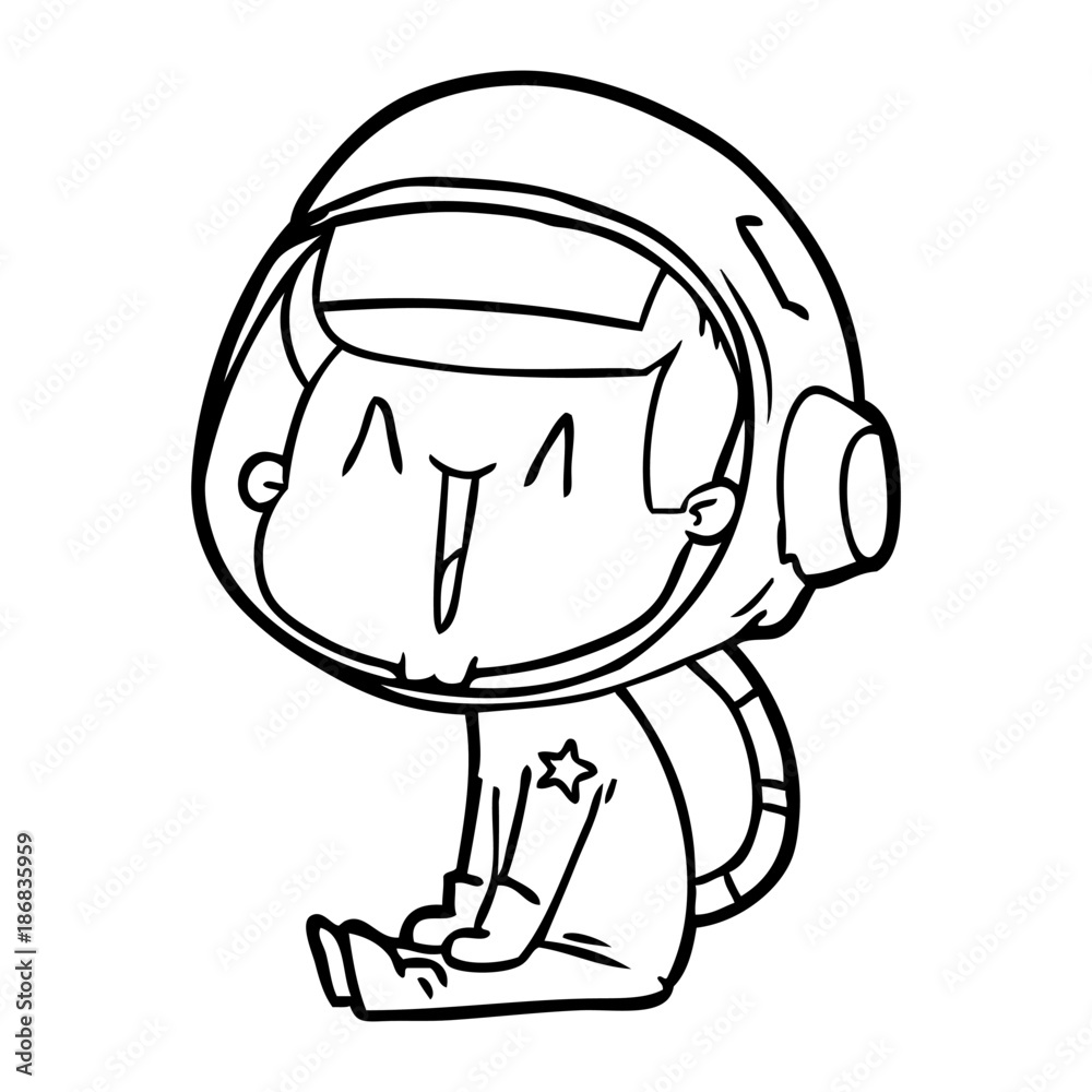 happy cartoon astronaut sitting