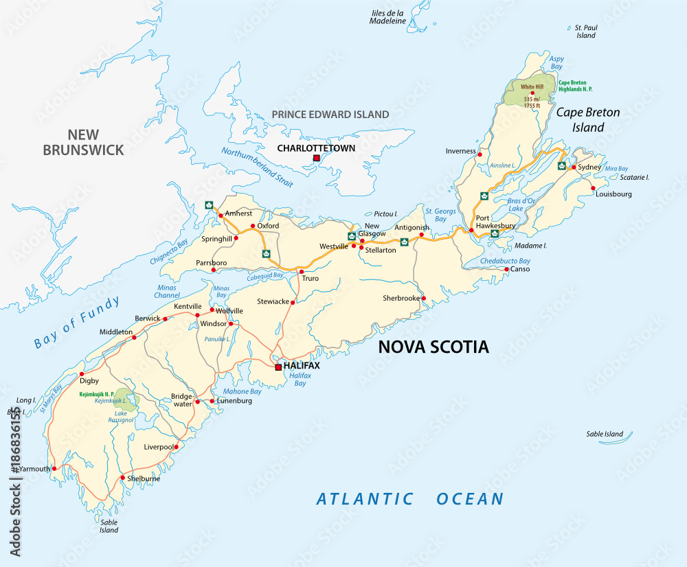 Nova Scotia road map, Canada