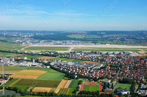 Aerial view of Stuttgart area with Stuttgart Airport (STR) on a sunny day
