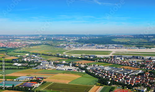 Aerial view of Stuttgart area with Stuttgart Airport (STR) on a sunny day