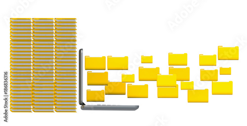 data files folders yellow laptop starage - 3d rendering photo