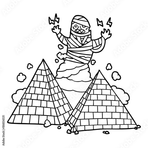 cartoon mummy and pyramids