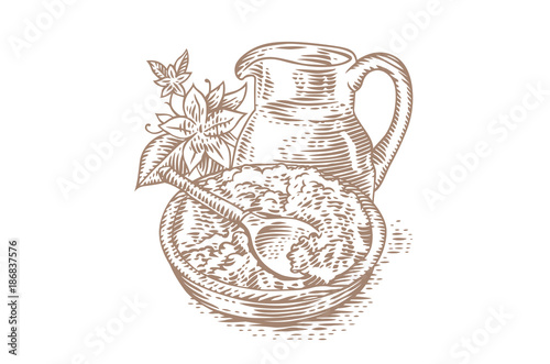 Cottage cheese with milk jug