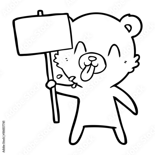 rude cartoon bear with protest sign