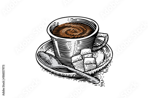 Cup of coffee with sugar and teaspoon