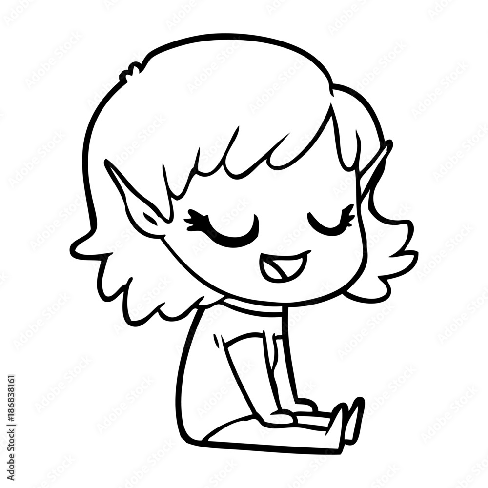 Obraz premium happy cartoon elf girl sitting on floor
