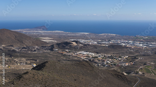 Panoramic views towards the south eastern coast of Tenerife island from Mirador La Centinela on a clear winter day  Canary Islands  Spain 