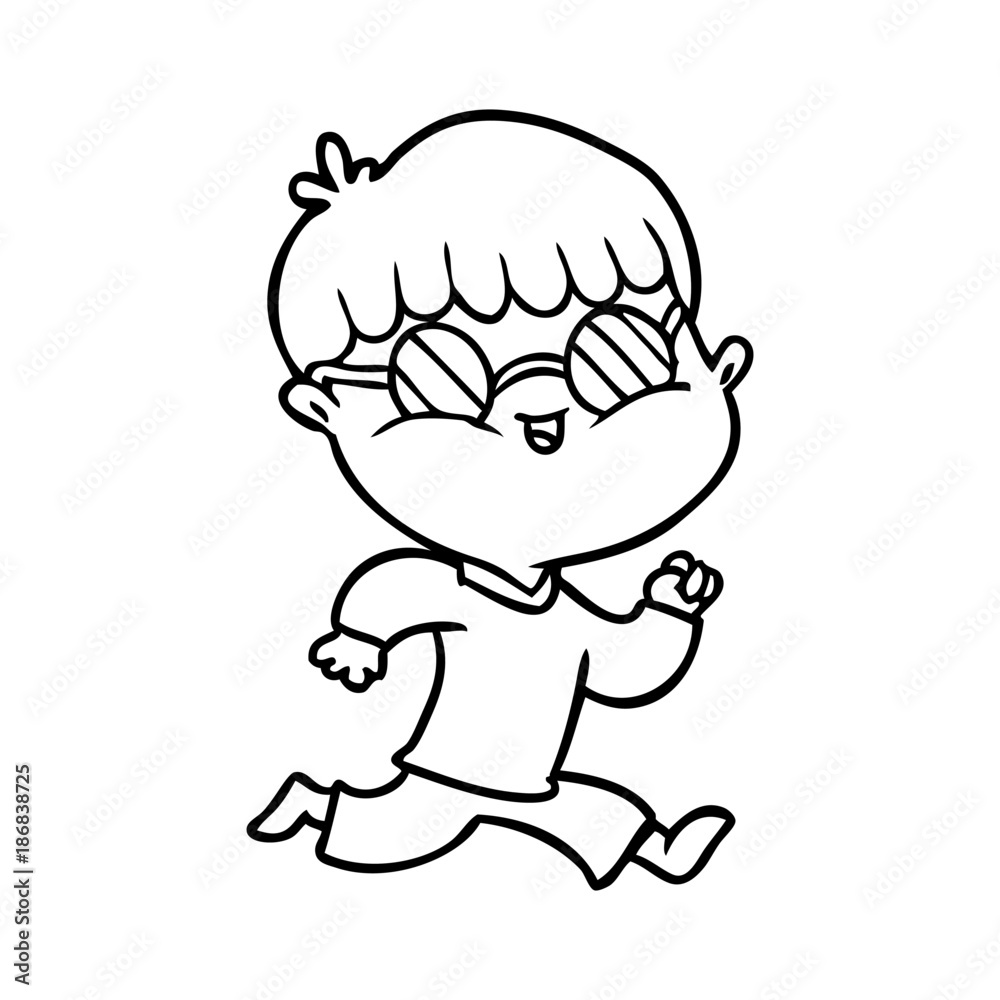 cartoon boy wearing sunglasses and running cartoon boy wearing sunglasses and running