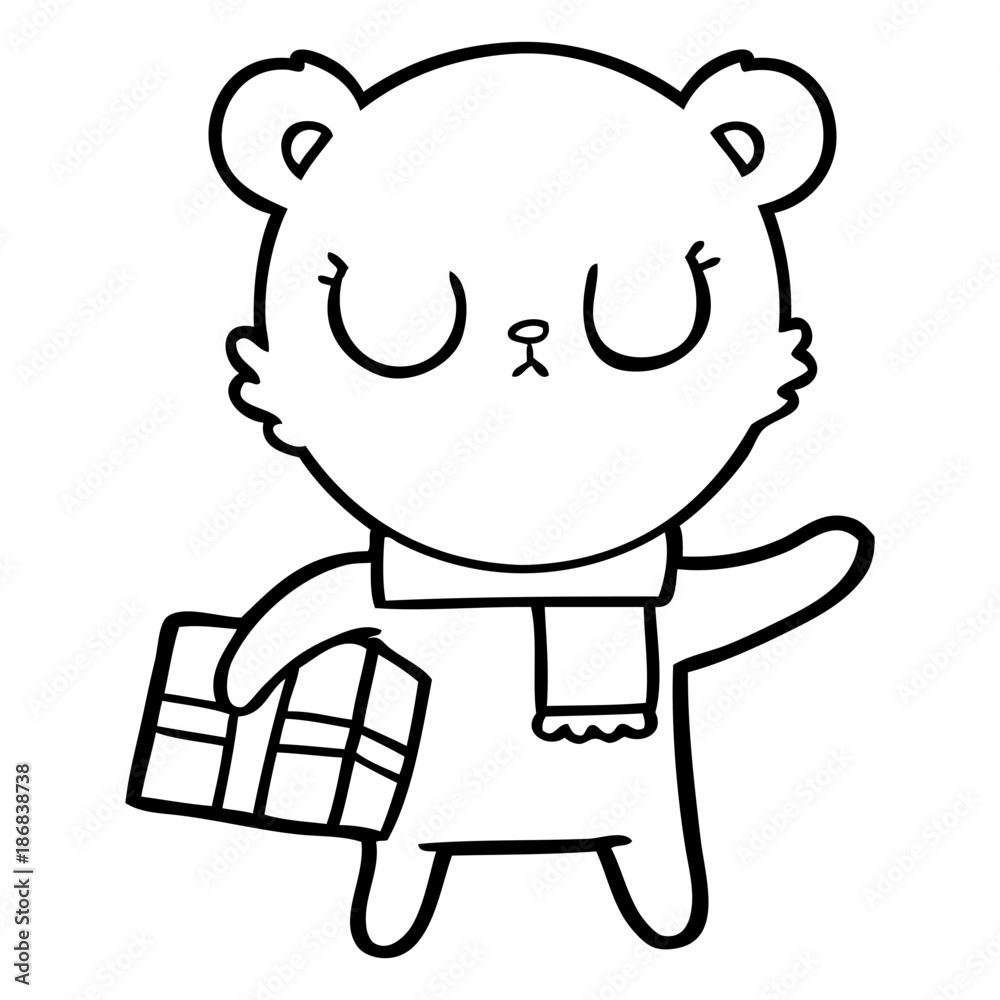 peaceful cartoon polar bear with christmas gift peaceful cartoon polar bear with christmas gift