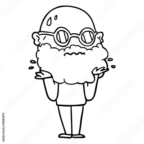 cartoon worried man with beard and sunglasses