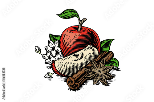Red apples with cinnamon and star anise