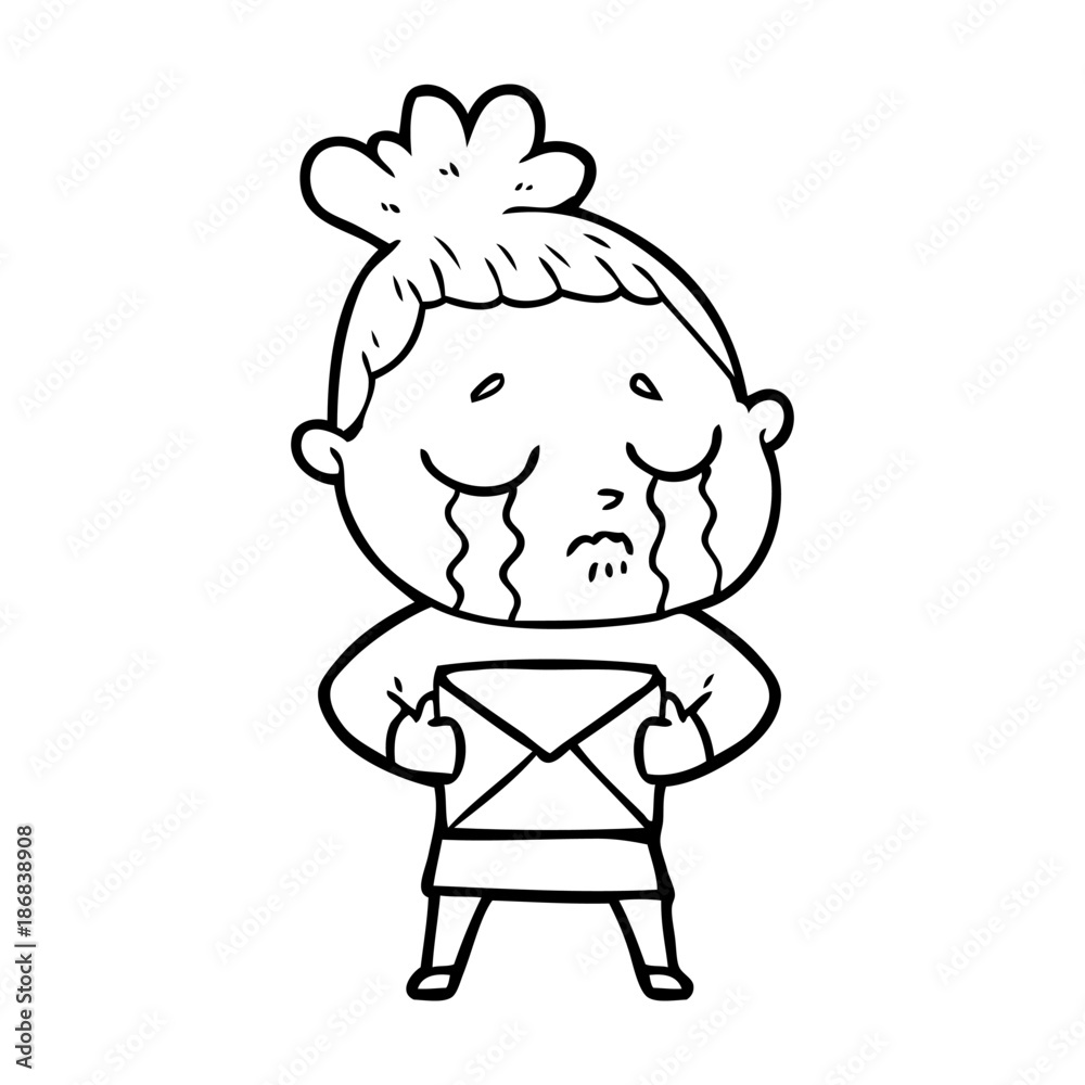 cartoon crying woman with letter