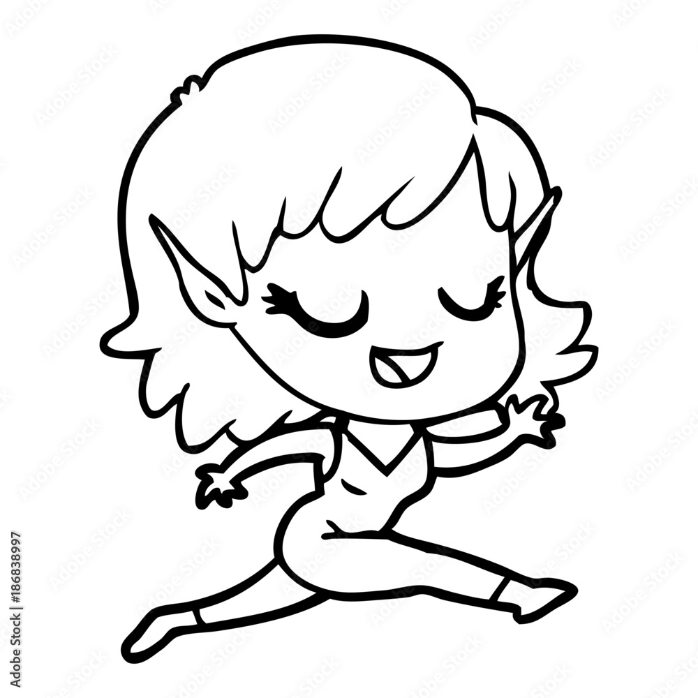 happy cartoon elf girl running happy cartoon elf girl running