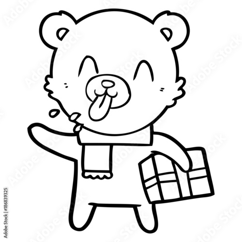 rude cartoon bear with present