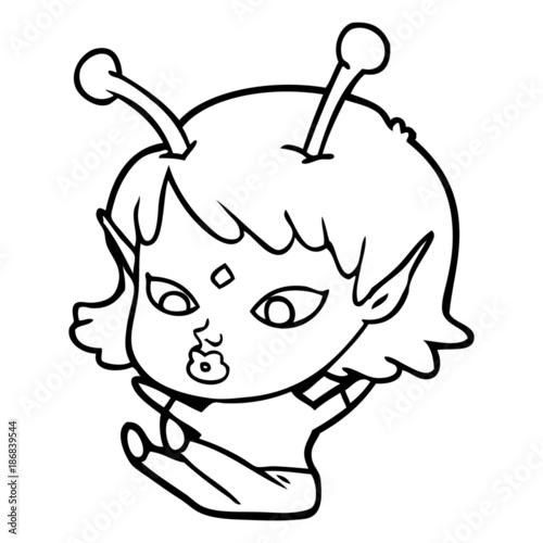 pretty cartoon alien girl sitting