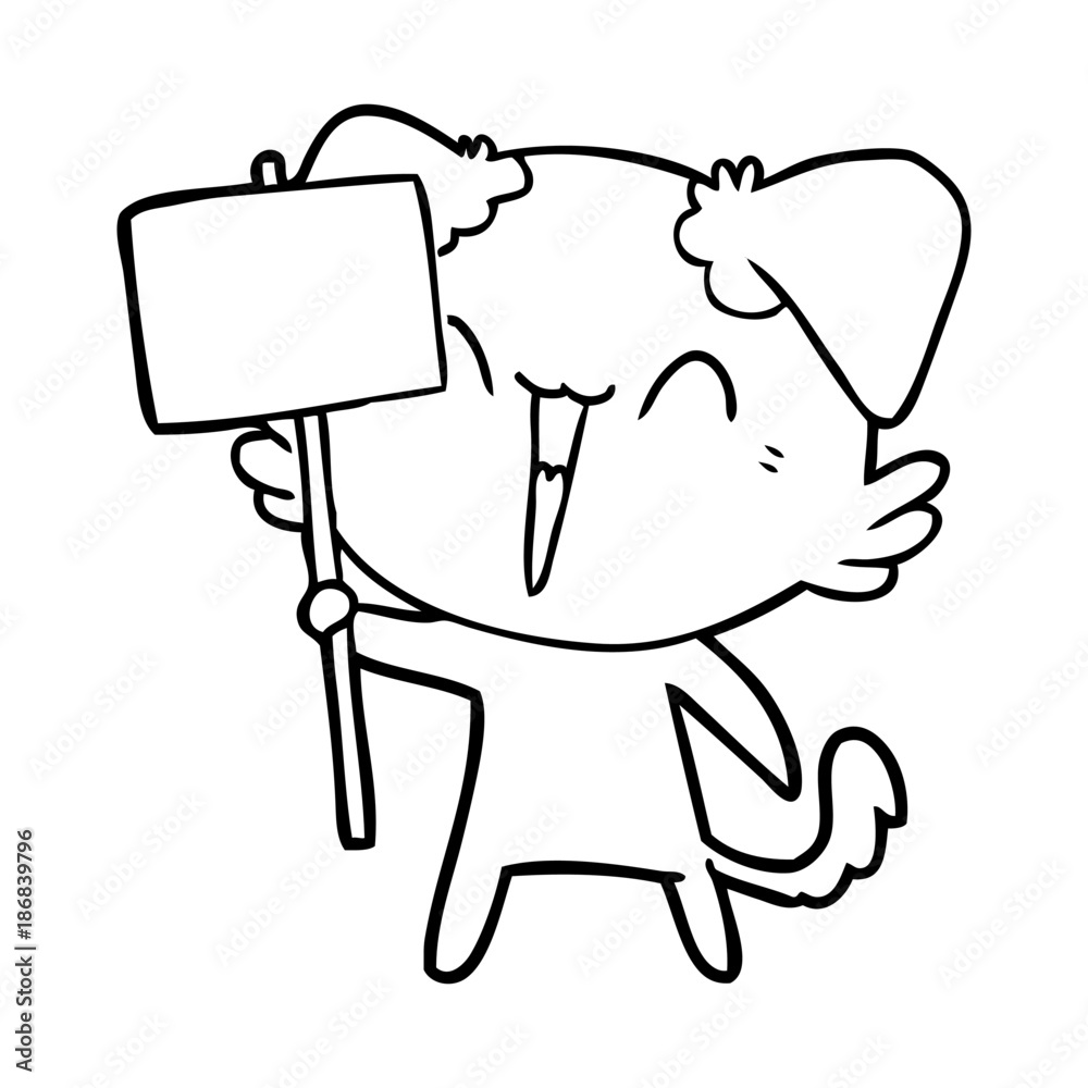 Fototapeta premium happy little cartoon dog holding sign