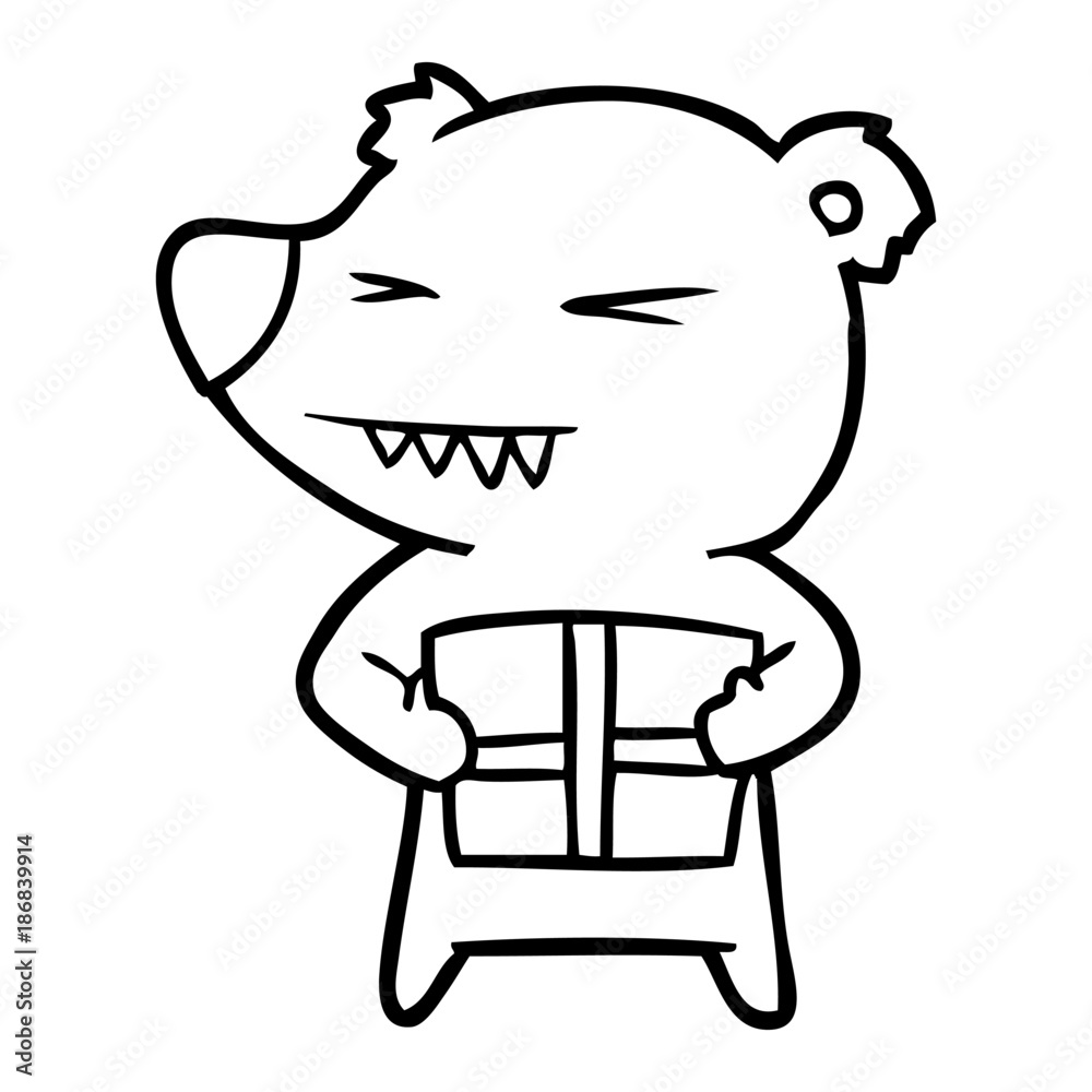 angry bear cartoon with gift