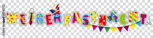 Weiberfastnacht Header mit Narrenkappe, Krawatten und Girlanden