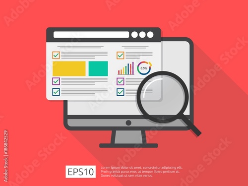 market business research strategy, data analysis development banner in flat vector concept