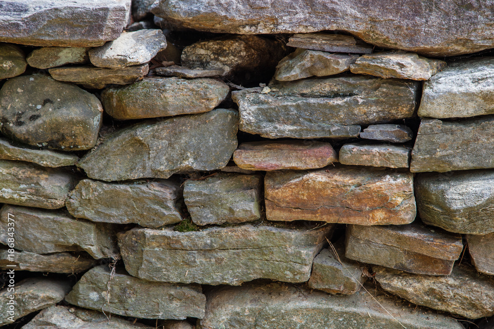 Stacked grey rock and stone wall