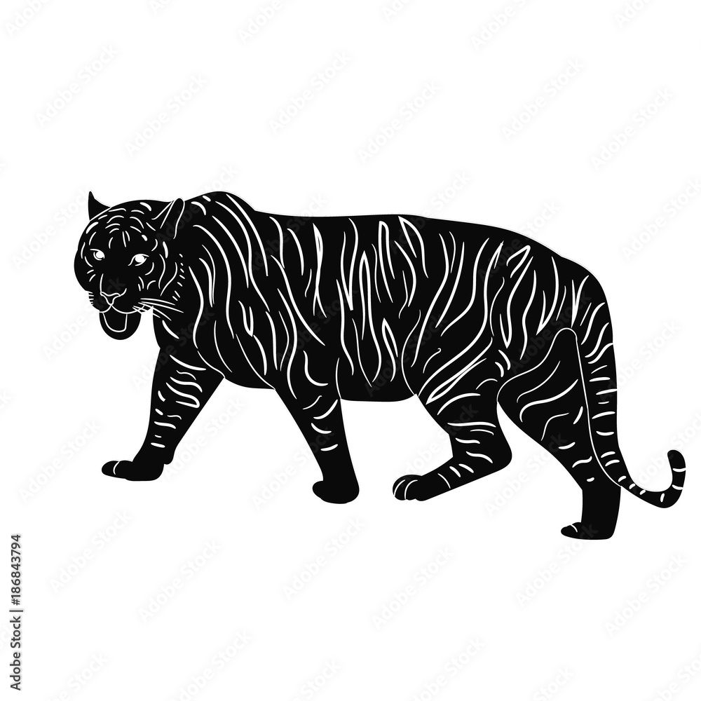 isolated silhouette of a tiger