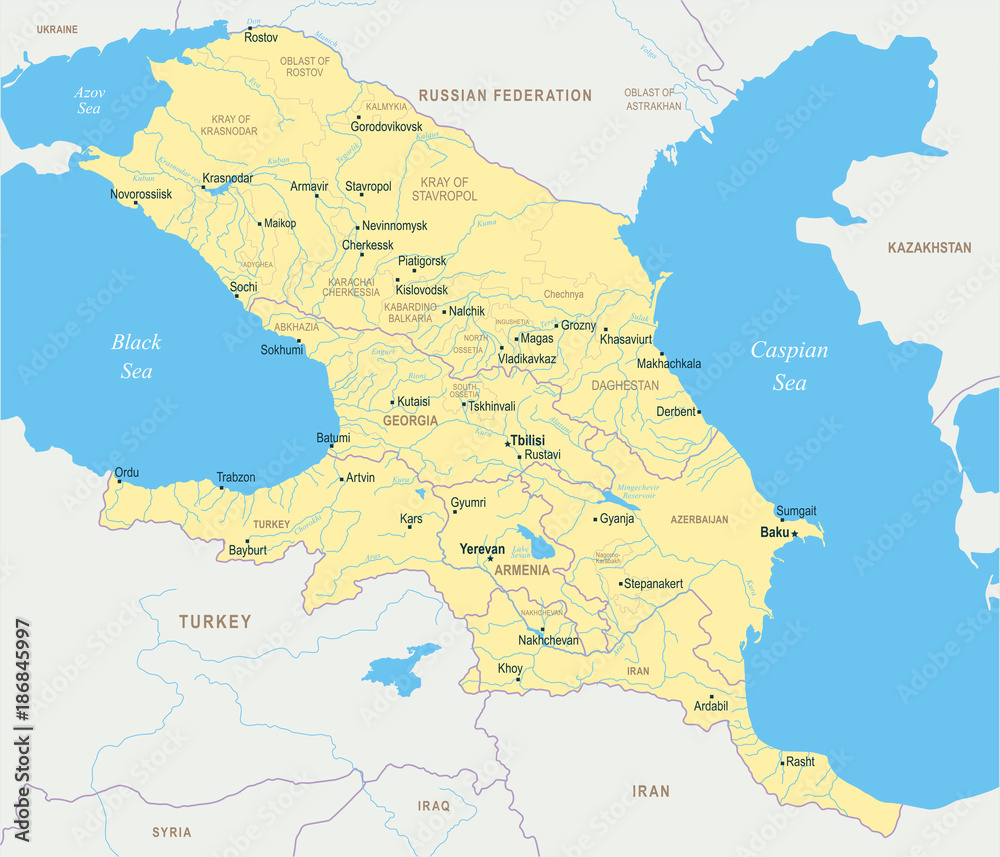 Caucasus Region Map - Vector Illustration