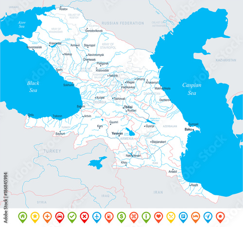 Caucasus Region Map - Vector Illustration