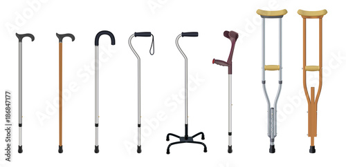 Fototapete Set of walking sticks and crutches