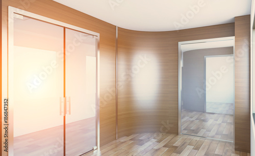 Modern Empty office Cabinet. Meeting room. 3D rendering. Sunset.