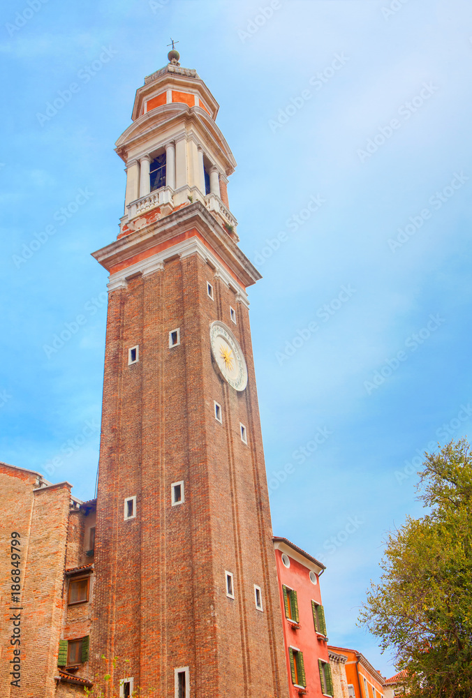 famous Saints Apostles bell tower in Venice from Italy 