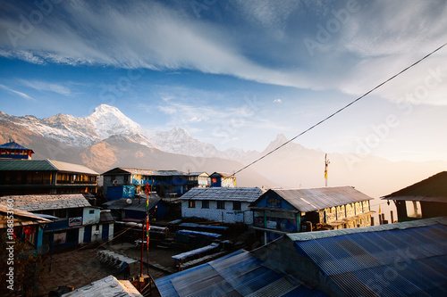 Tadapani village. Annapurna area mountains in the Himalayas of Nepal
