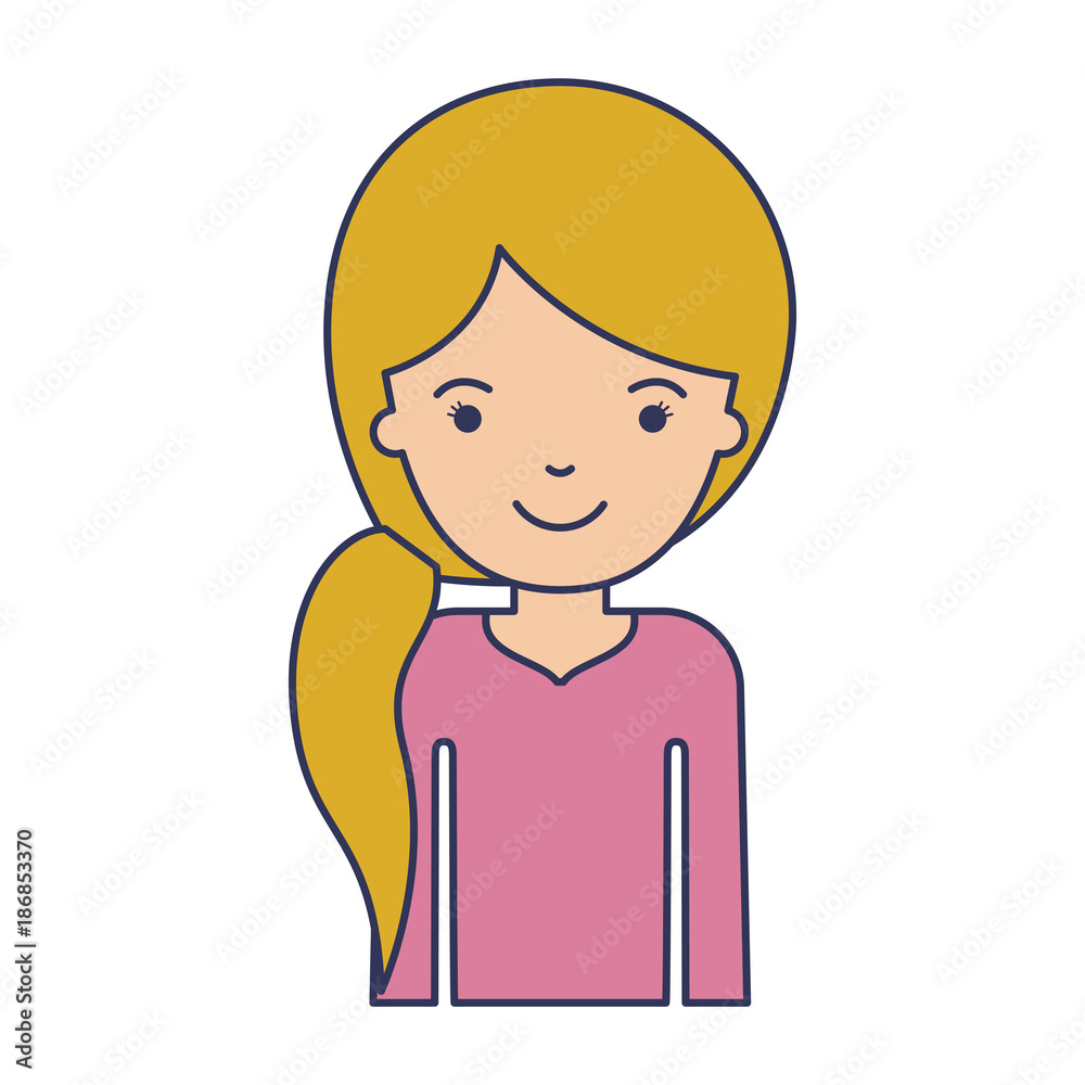 half body woman with pigtail hair in colorful silhouette half body woman with pigtail hair in colorful silhouette