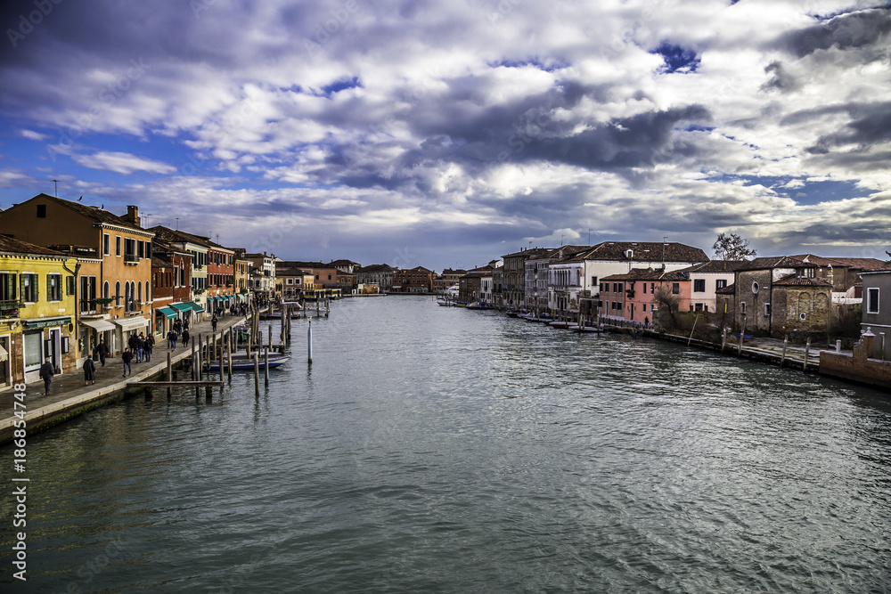 The picturesque island of Murano, famous for producing glass in the Venetian Lagoon on the Adriatic coast