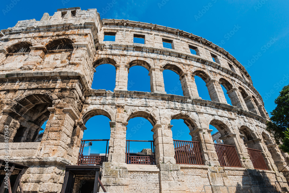 Ancient Roman amphitheater, Arena in Pula, Croatia, Europe
