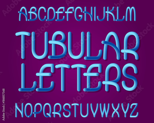 Tubular Letters typeface. Gradient plastic font. Isolated english alphabet.