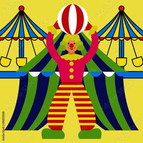 clowns perform in front of a tent. vector illustration