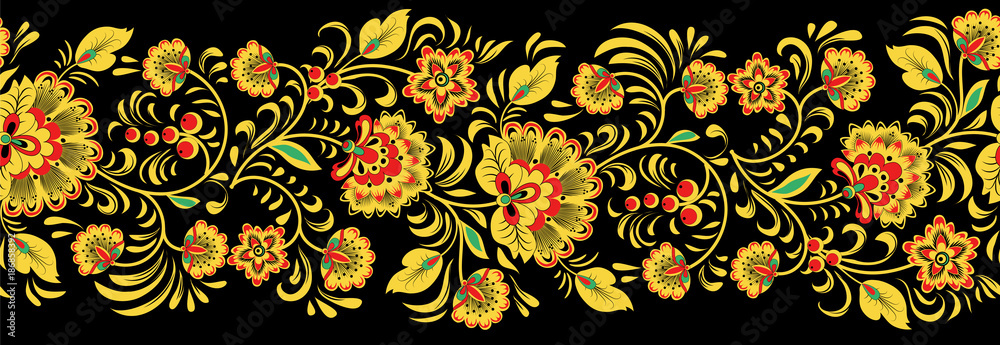 Khokhloma. horizontal seamless pattern