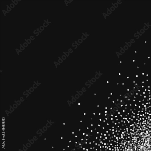 Silver glitter. Messy bottom right corner with silver glitter on black background. Ideal Vector illustration.