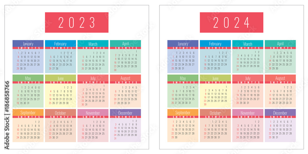 Calendar 2023 and 2024 years color Adobe Stock