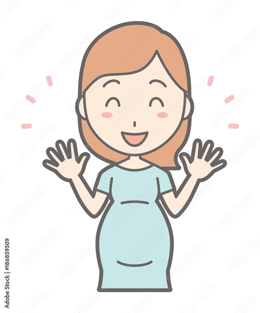 A pregnant woman in green dress spreads her hands A pregnant woman in green dress spreads her hands