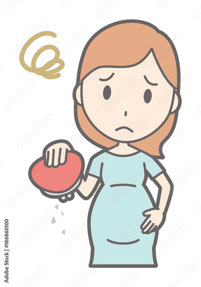 A pregnant woman in green dress has an empty wallet A pregnant woman in green dress has an empty wallet