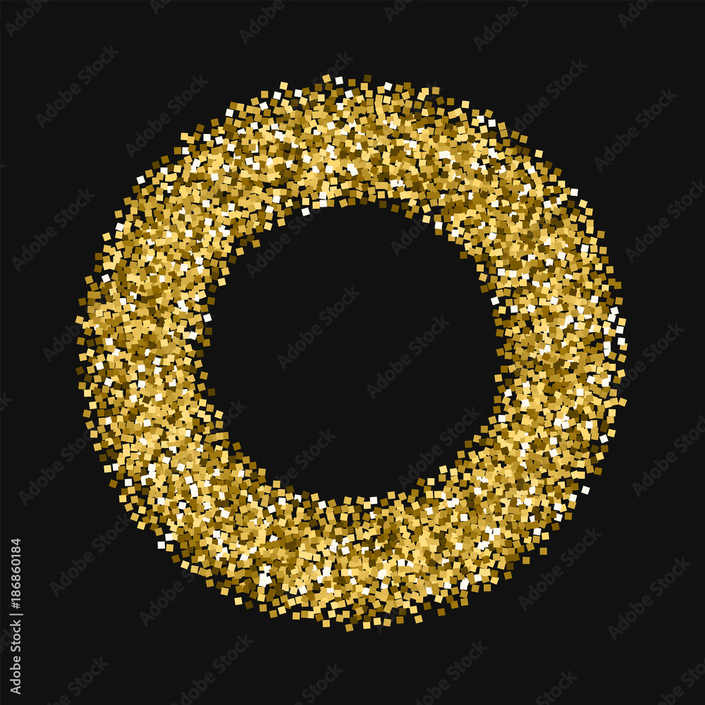 Gold glitter. Bagel frame with gold glitter on black background. Alluring Vector illustration. Gold glitter. Bagel frame with gold glitter on black background. Alluring Vector illustration.