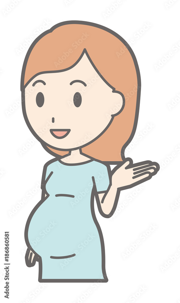 A pregnant woman in green's clothes is showing me around A pregnant woman in green's clothes is showing me around