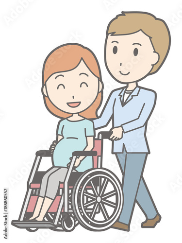 Men are pushing wheelchairs on pregnant women in green clothes