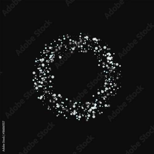 Amazing falling snow. Smal bagel with amazing falling snow on black background. Brilliant Vector illustration.