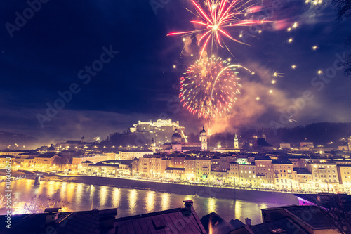 Canvas Print Feuerwerk über der Altstadt von Salzburg, Festung Hohensalzburg