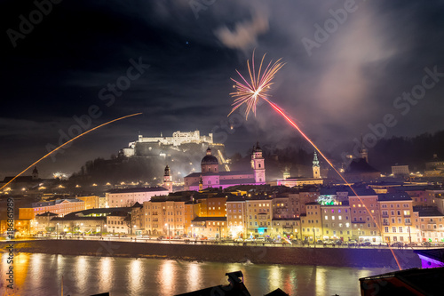 Canvas Print Feuerwerk über der Altstadt von Salzburg, Festung Hohensalzburg