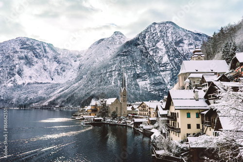Winter view of Hallstatt. The best travel destination. © davidberszan