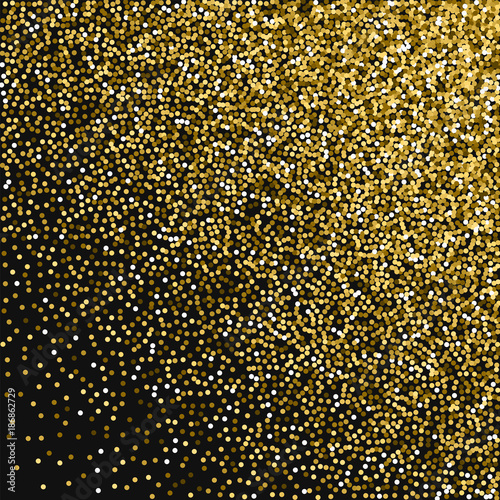 Round gold glitter. Random gradient scatter with round gold glitter on black background. Shapely Vector illustration.